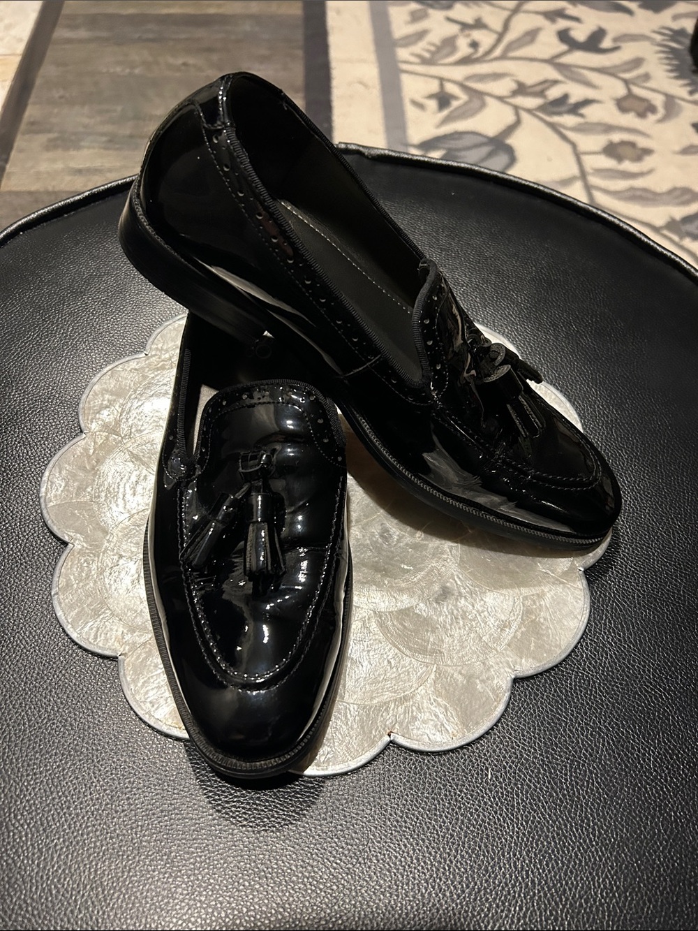 Hand Made Men's Black Patent Tassel Slip-On Loafers